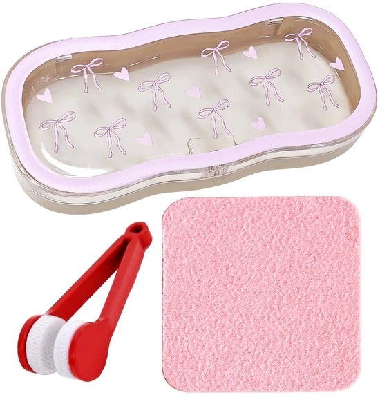 Scatola di conservazione design giocoso - Scatola di vetro - Asciugamano microfibra per specchio - Supporto per occhiali in plastica - Portatile - Rosso 17,5x8 cm - Scatola per occhiali