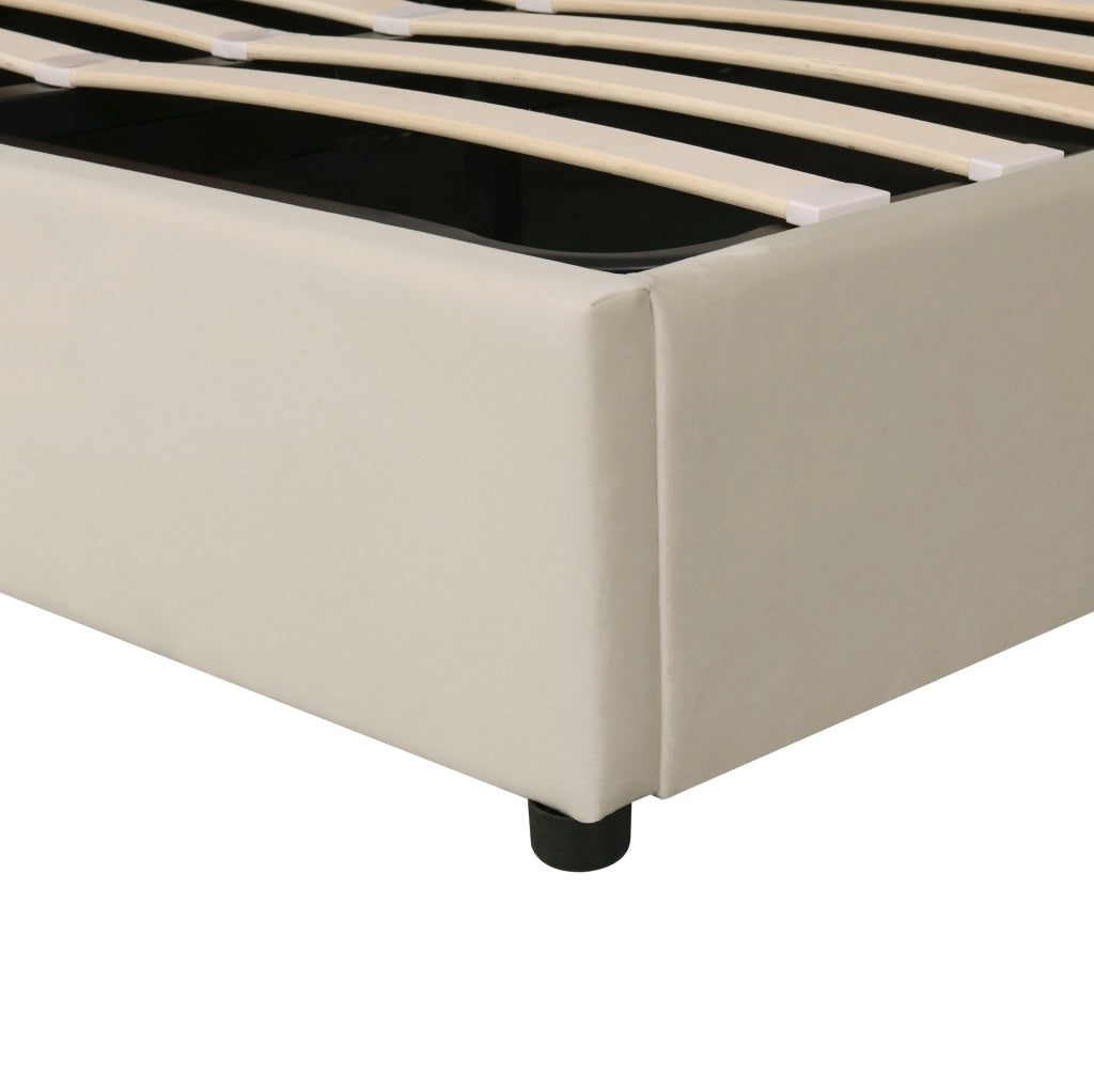 Letto matrimoniale imbottito con contenitore 140x190 cm in velluto beige