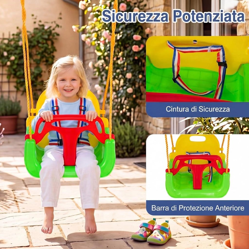 Set di Altalene da Interno e da Esterno, 3 in 1 Altalena da Giardino per Bambini, Corde Regolabili, per Giardino e Parco, Portata 300 kg