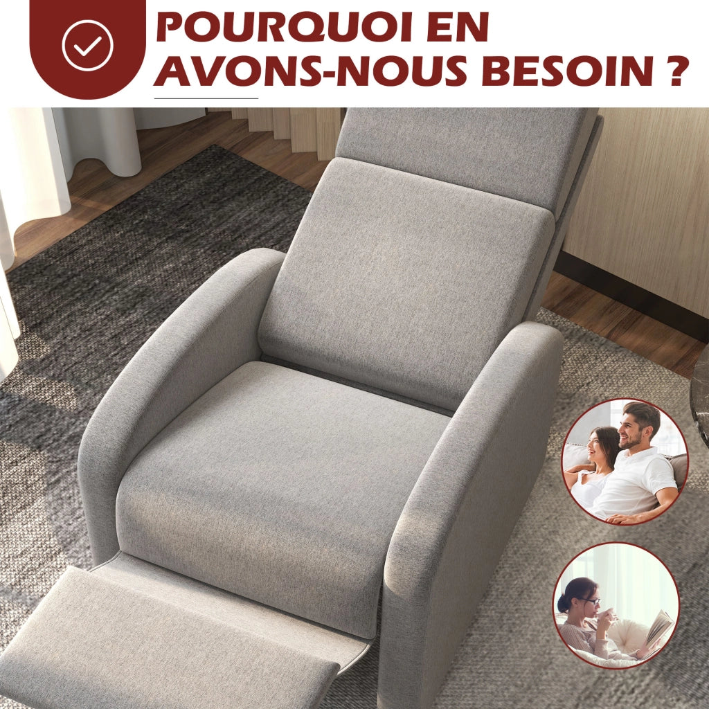 Poltrona relax reclinabile manuale con poggiapiedi ¨C zephmum ¨C grigio