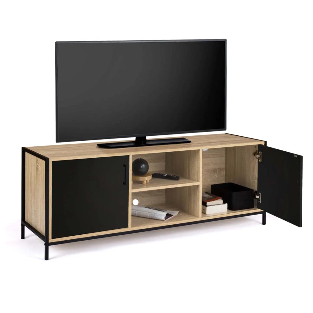 IDMarket - Porta TV BOSTON 140 cm a 2 ante nero di design industriale