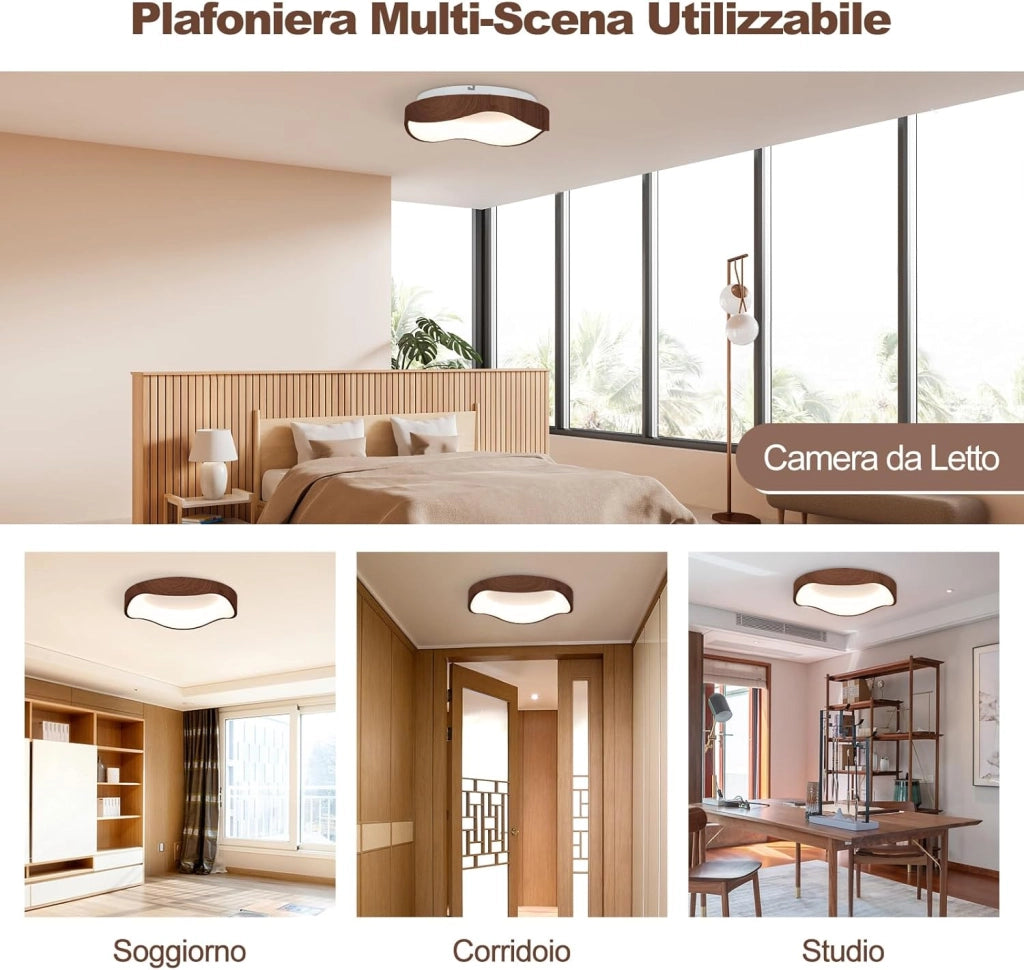 Lampada da Soffitto LED, Plafoniera LED Moderna da 24W Effetto Legno con Telaio in Metallo 3000K, Ideale per Camera da Letto, Soggiorno, Bagno, Corridoio e Ufficio [Classe di efficienza energetica F]