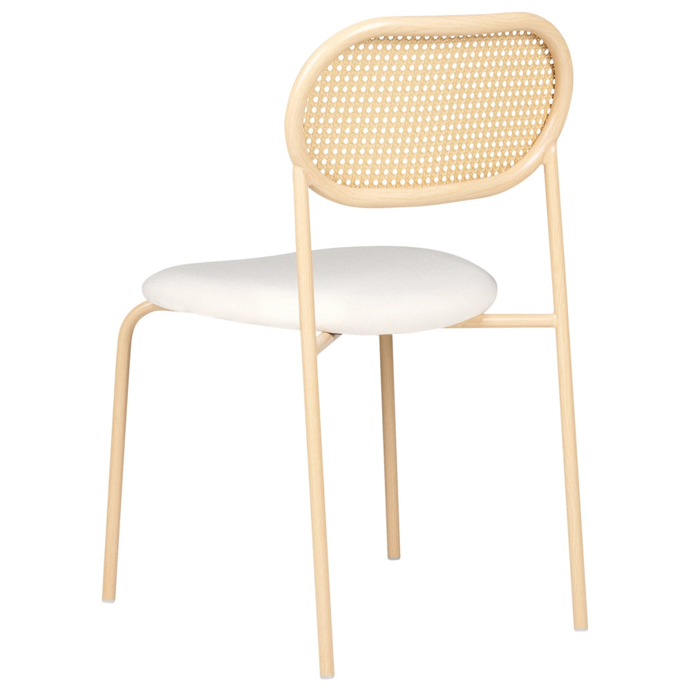 Set di 2 sedie da pranzo con seduta in tessuto e struttura in metallo con effetto legno intreccio viennese stile retrò soggiorno