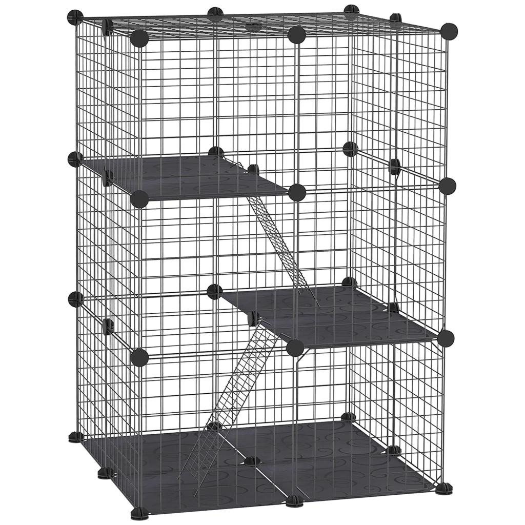 Gabbia per Animali 3 Livelli con Rampas ¨C Minimal ¨C 70x70x105 cm Nero