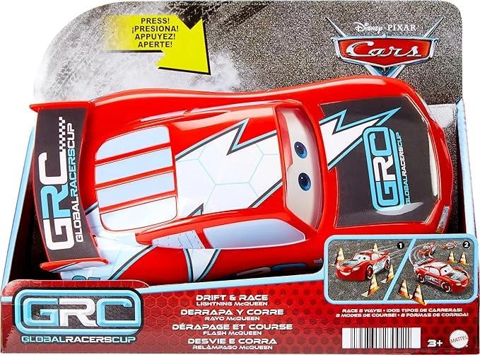 CARS - Saetta McQueen Corsa Globale Derapa e Sfreccia, veicolo con interruttore e 2 modalita rettilineo e sfreccia, 4 co