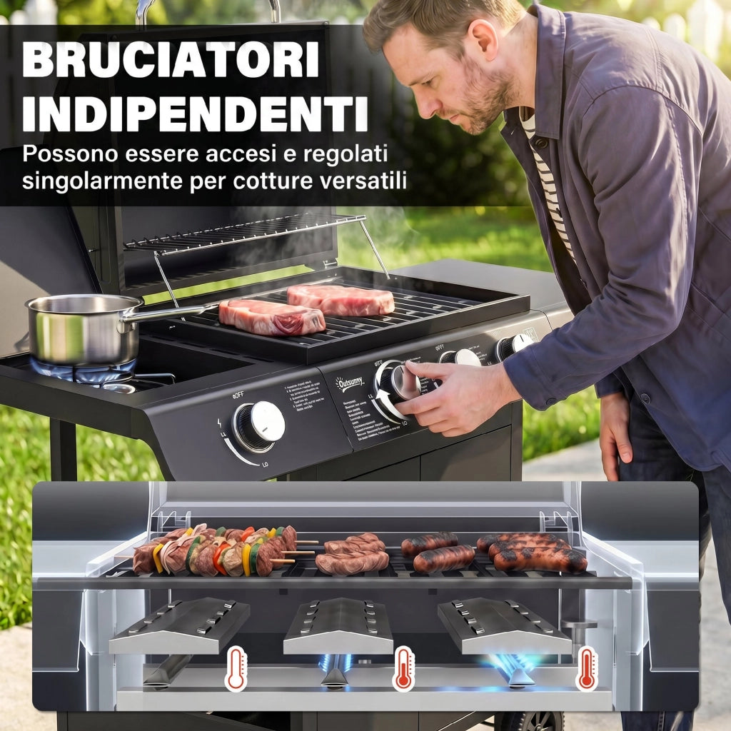 Barbecue a Gas 4 Bruciatori ¨C zephmum ¨C Grigio Antracite con Coperchio 110x50x100cm