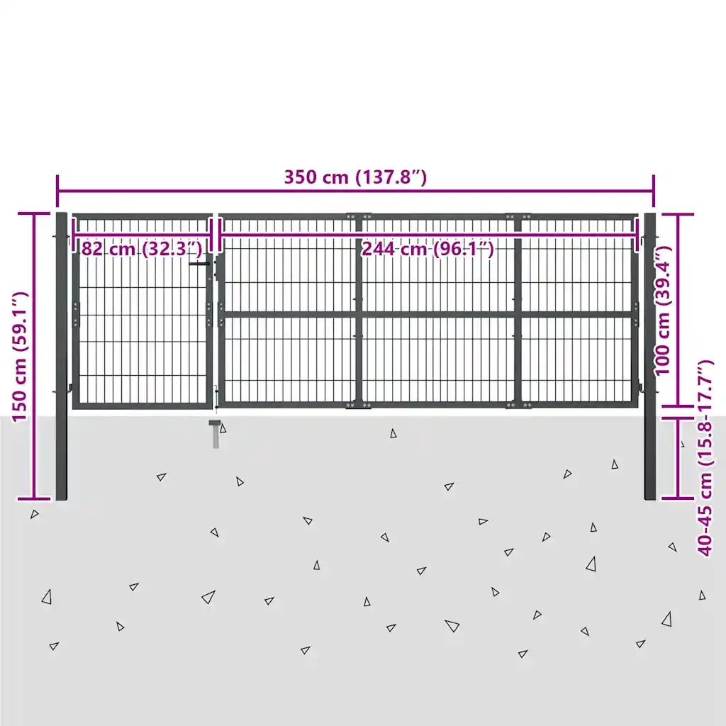 Cancello di Recinzione con Pali in Acciaio 350x100 cm Antracite cod mxl 51936