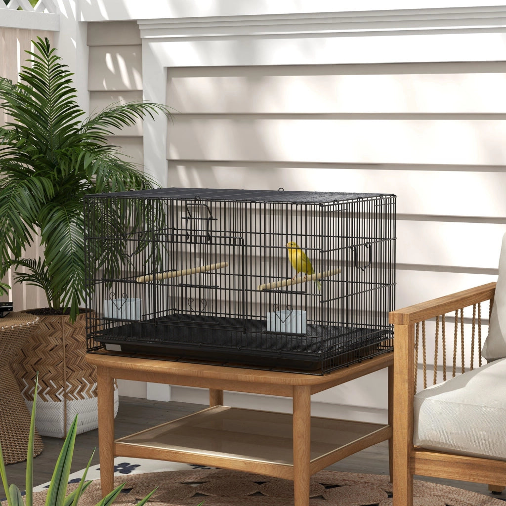 Gabbia per Uccelli ¨C zephmum ¨C Nero 77x46x45 cm con 2 Mangiatoie 2 Posatoi