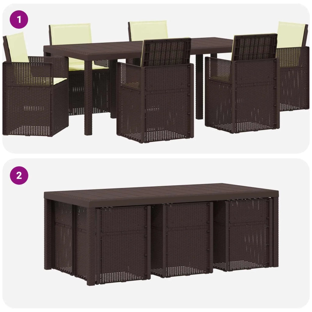 Set da Pranzo per Giardino con cuscino 7 pcs Marrone e Crema PP