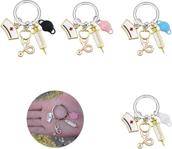 Chiave per infermiera con spray e stetoscopio - 4 pezzi - idee regalo per infermiere - rosa bianco nero blu