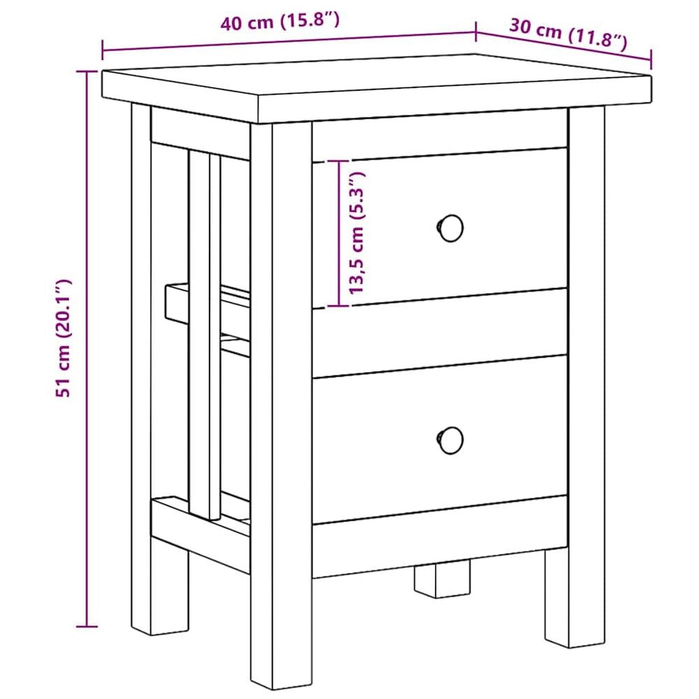 Bedside Table Solid Mahogany 40x30x51 Cm