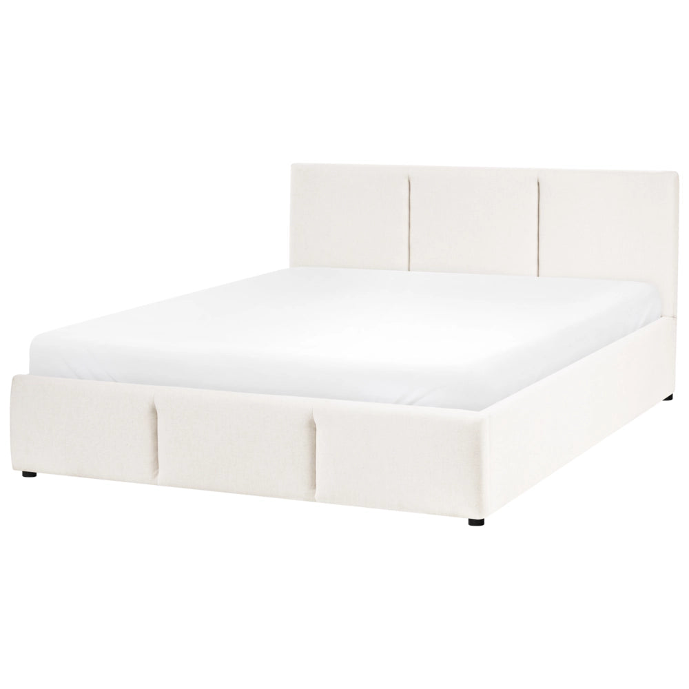 Letto rivestito in tessuto bianco sporco 140 x 200 cm testiera trapuntata con vano portaoggetti