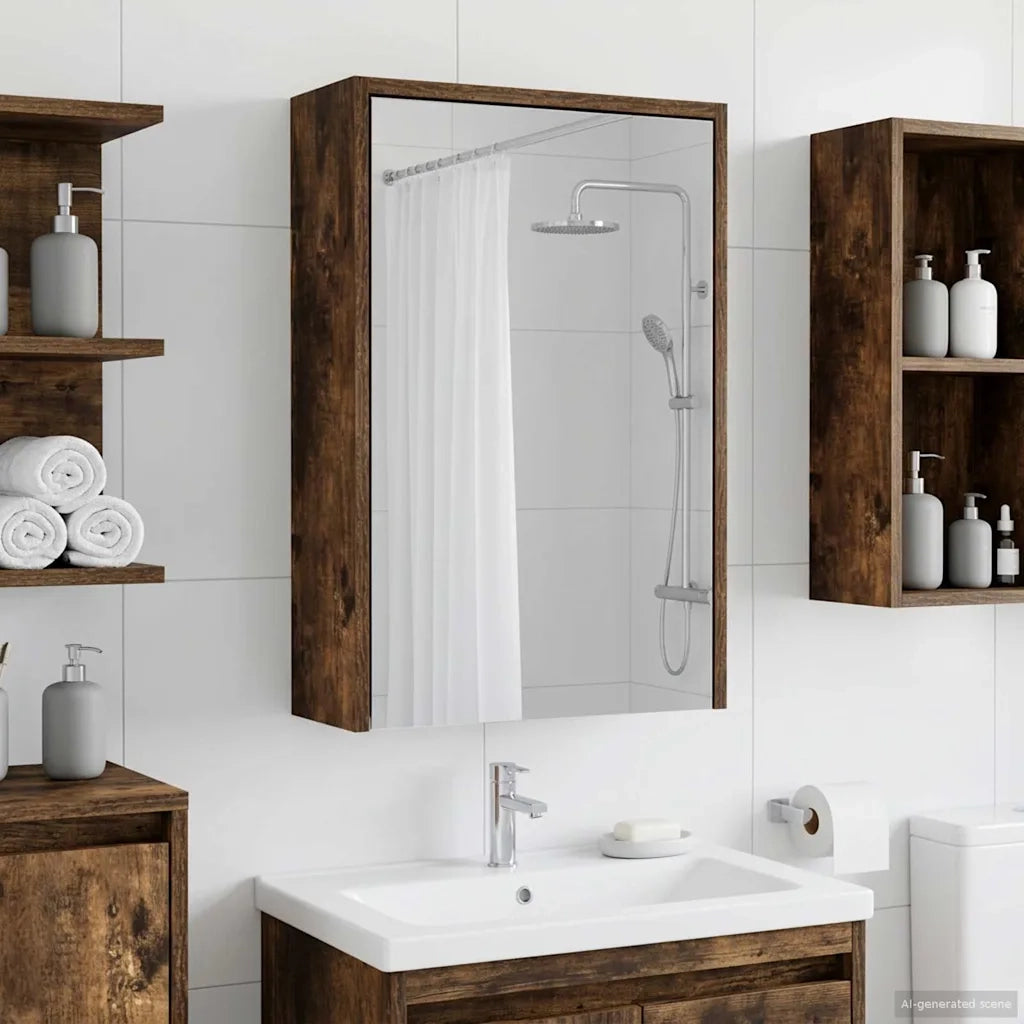Mobiletto per specchio da bagno Rovere fumé 43 x 16 x 62.5 cm 889139