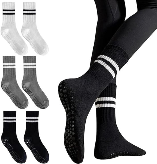 Sokkette Antiscivolo per Pilates - 3 Paia di Sokkette con Presa - Sokkette per Yoga/Sokkette per Danza/Sokkette - Sokkette Elastiche per Riforma - Materiale di Cotone - Sokkette per Yoga