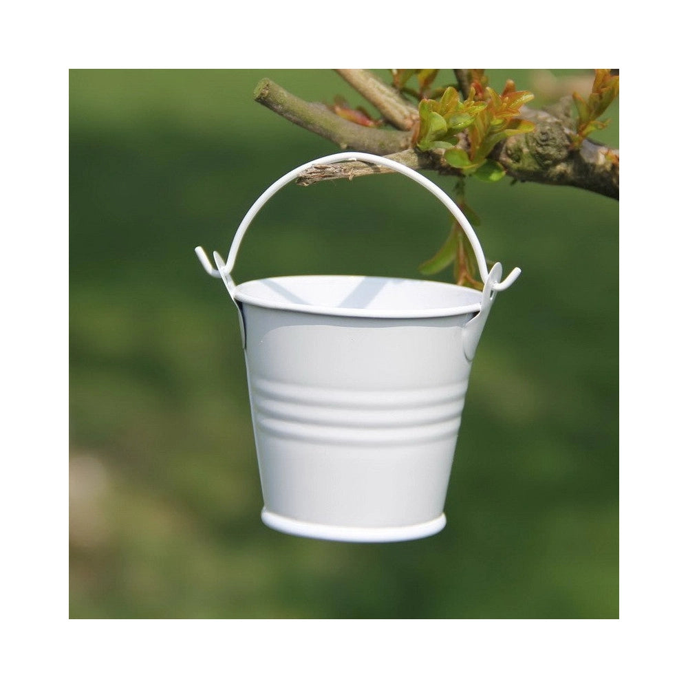 Trade Shop - 24 X Secchielli Bianchi In Latta Verniciata Portaconfetti Bomboniera Bomboniere -