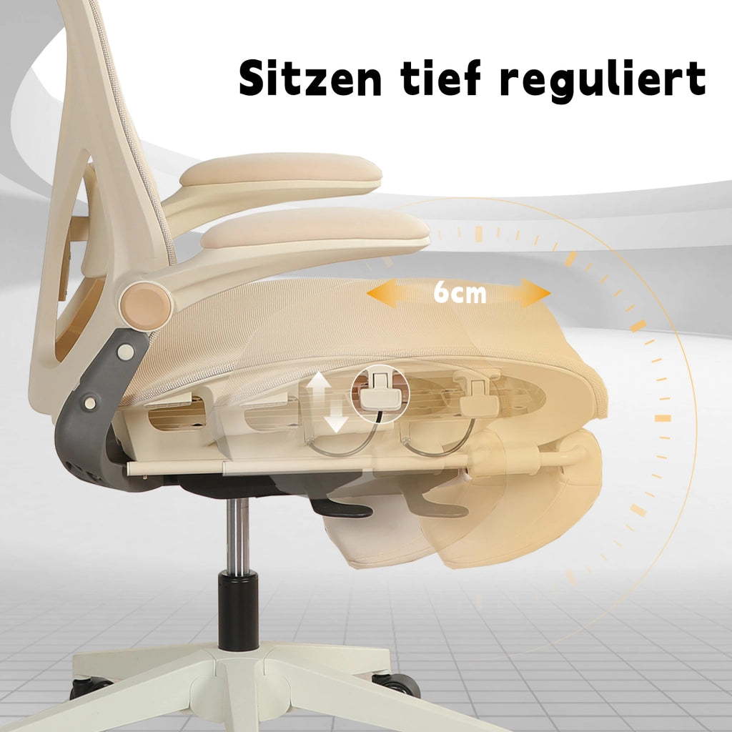 Sedia da ufficio ergonomica pieghevole in rete con poggiatesta regolabile e supporto lombare salvaspazio crema