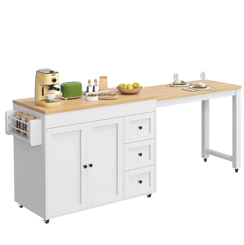 Isola da cucina mobile allungabile 116-179;5x45x89 cm con cassetti e ruote; bianca