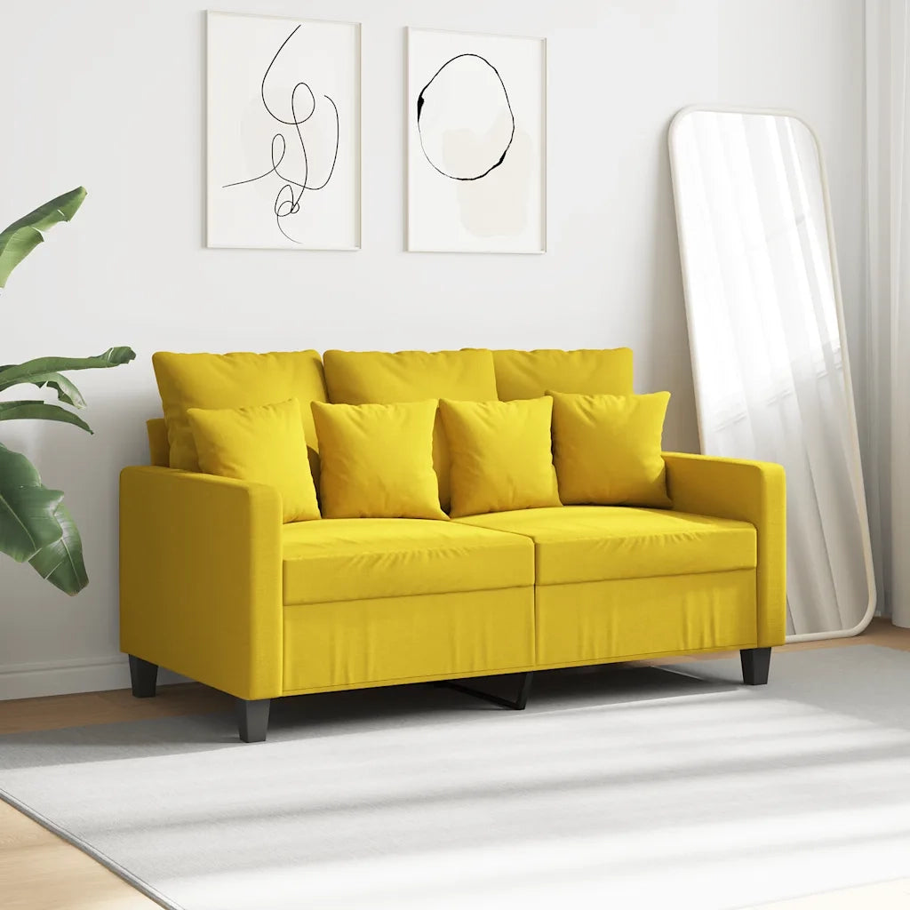 Divano a 2 Posti Giallo Chiaro 120 cm in Tessuto