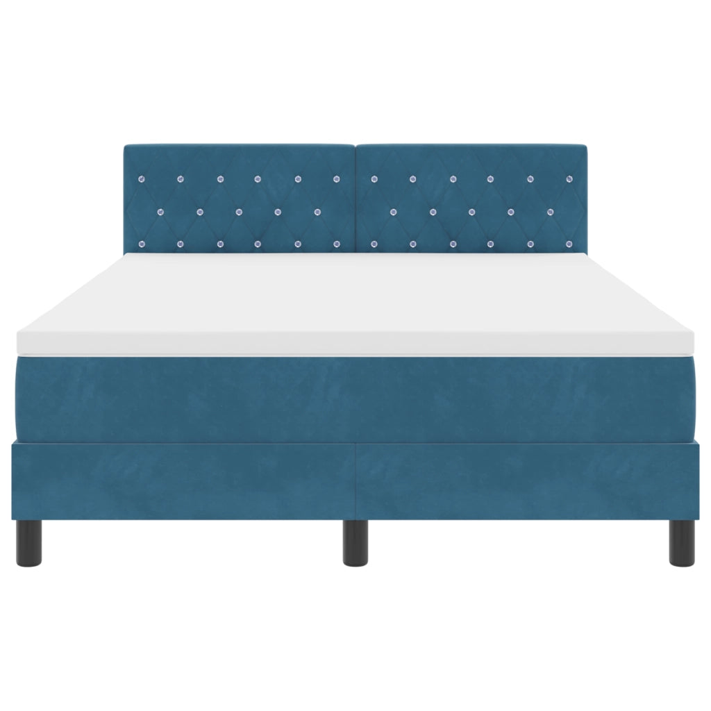 Letto Box Spring con Materasso e LED Blu Scuro 140x190 cm Velluto