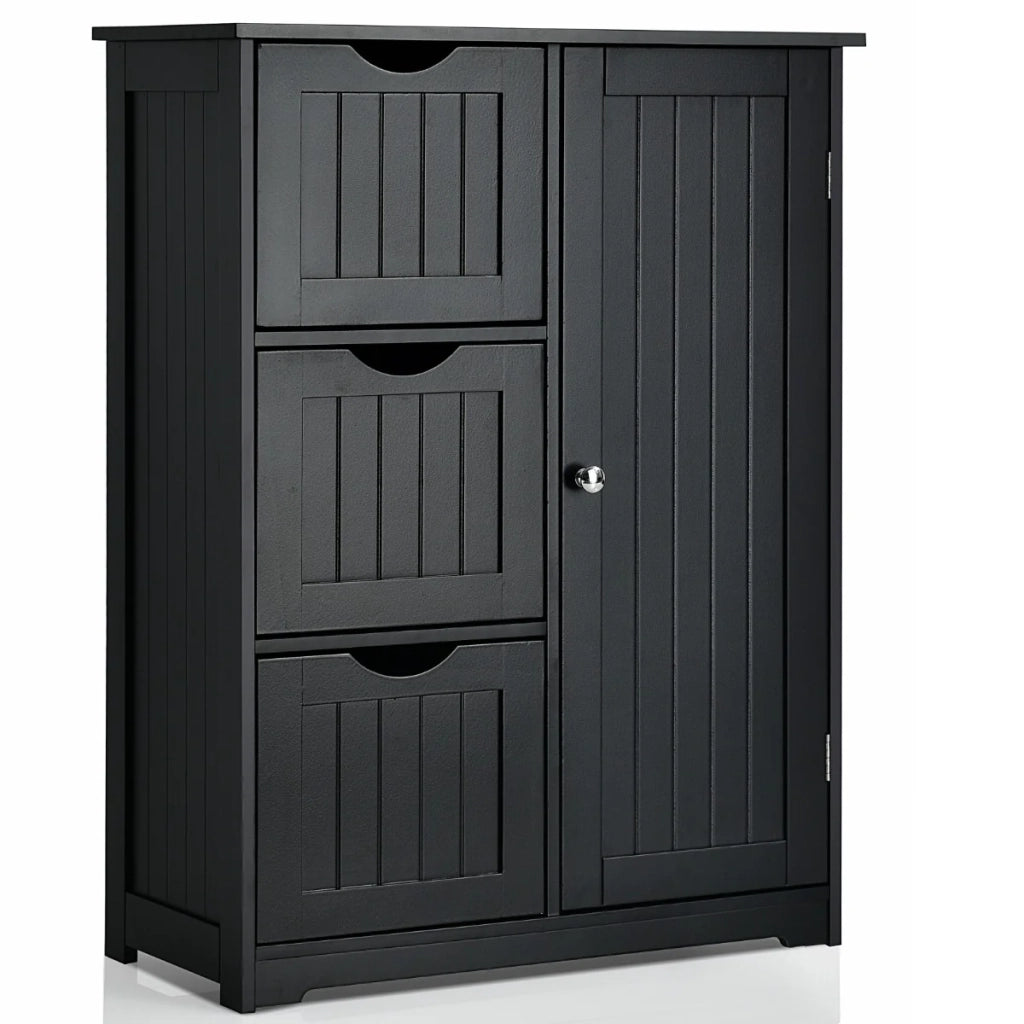 Mobile contenitore con 3 cassetti e 1 anta 60 x 30 x 81 cm spazioso design classico in MDF nero 20_0018537
