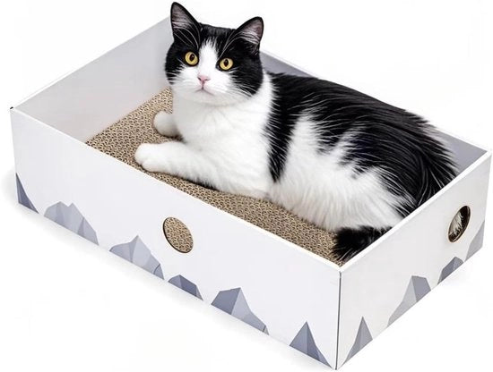 Krabbameubel per Gatti con Box, Grande Krabbameubel per Gatti, Krabbameubel per Gatti a Doppia Faccia, Aperture Interattive, Krabbato per Gatti di Interno, con Erba per Gatti (1 Pezzo, Grande, Bianco)