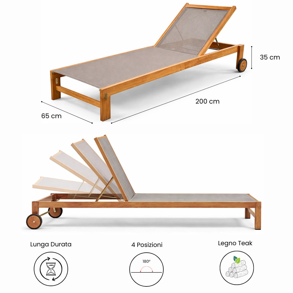 Set 2 Lettini Prendisole in Legno Teak con Ruote - JavaCol. Grey