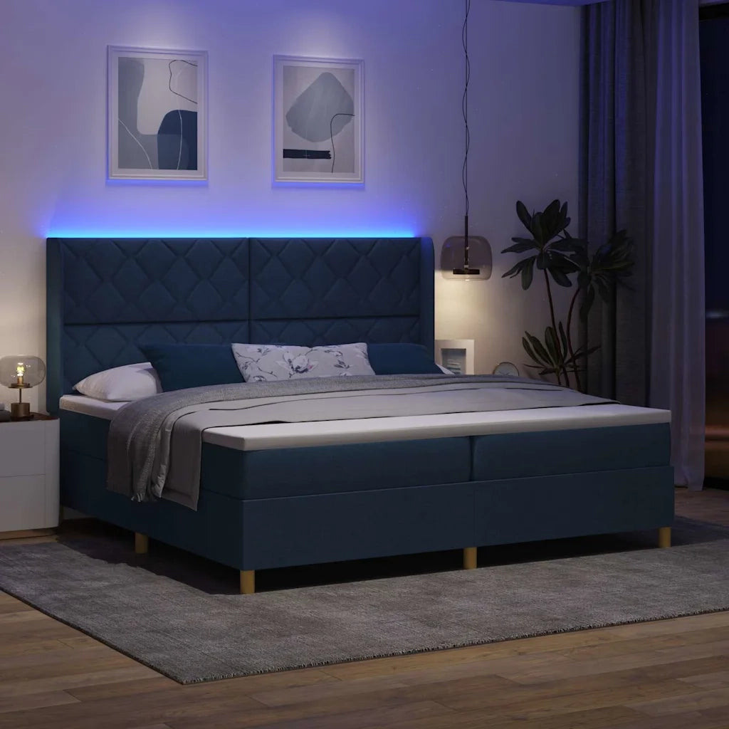 Letto a molle con materasso con led Blu 200 x 200 cm Tessuto