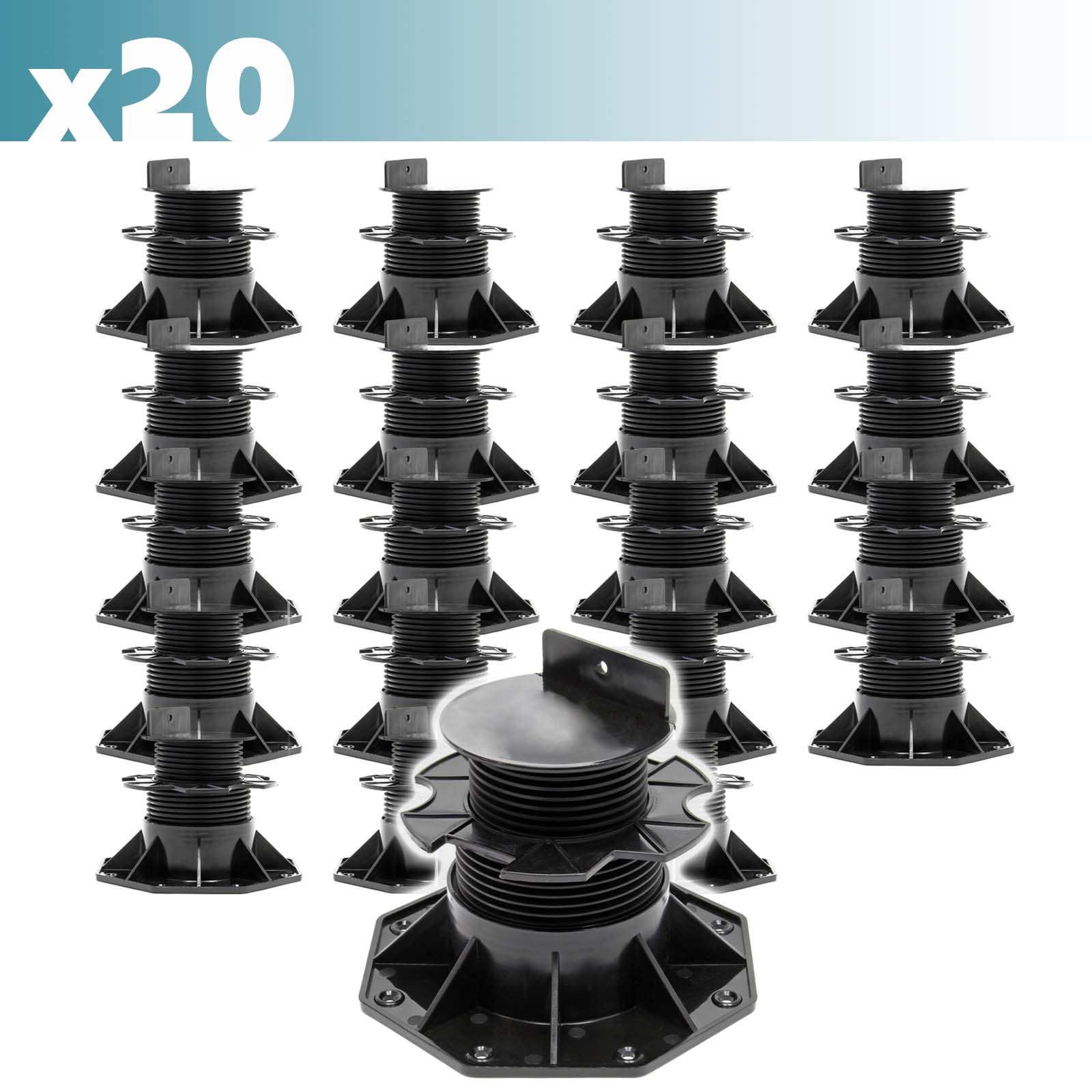 Set 20 supporti per pavimenti galleggianti, altezza regolabile 60-128mm Max 2700 kg, Pavimenti Decking