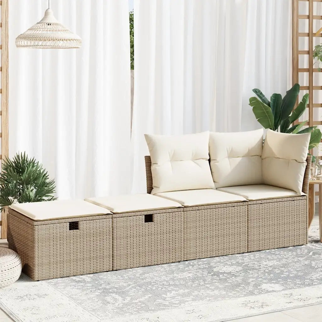 Set Divano da Giardino 2 pz | Set Salotto da Giardino con Cuscini Beige Polyrattan Acacia
