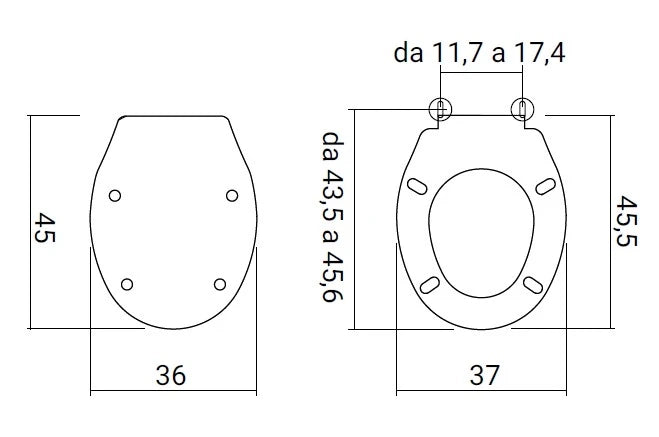 Sedile in termoindurente, chiusura rallentata soft close