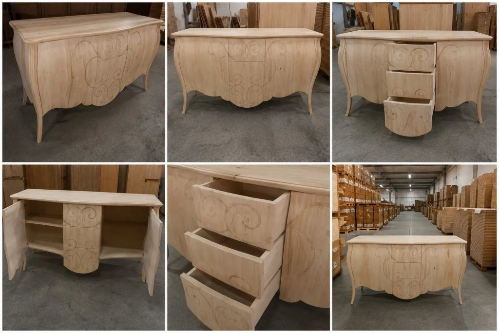 Madia credenza in legno grezza bombata 2 ante l.200 p.60 h.98 (010) - Mobili 2G