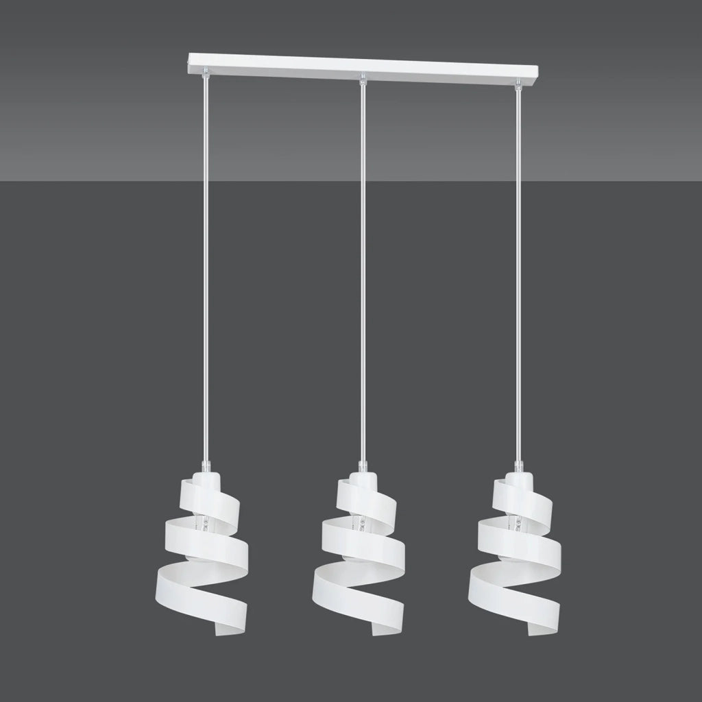 Lampadario Moderno 3 Luci Tristano In Acciaio Bianco Con Fasce A Spirale