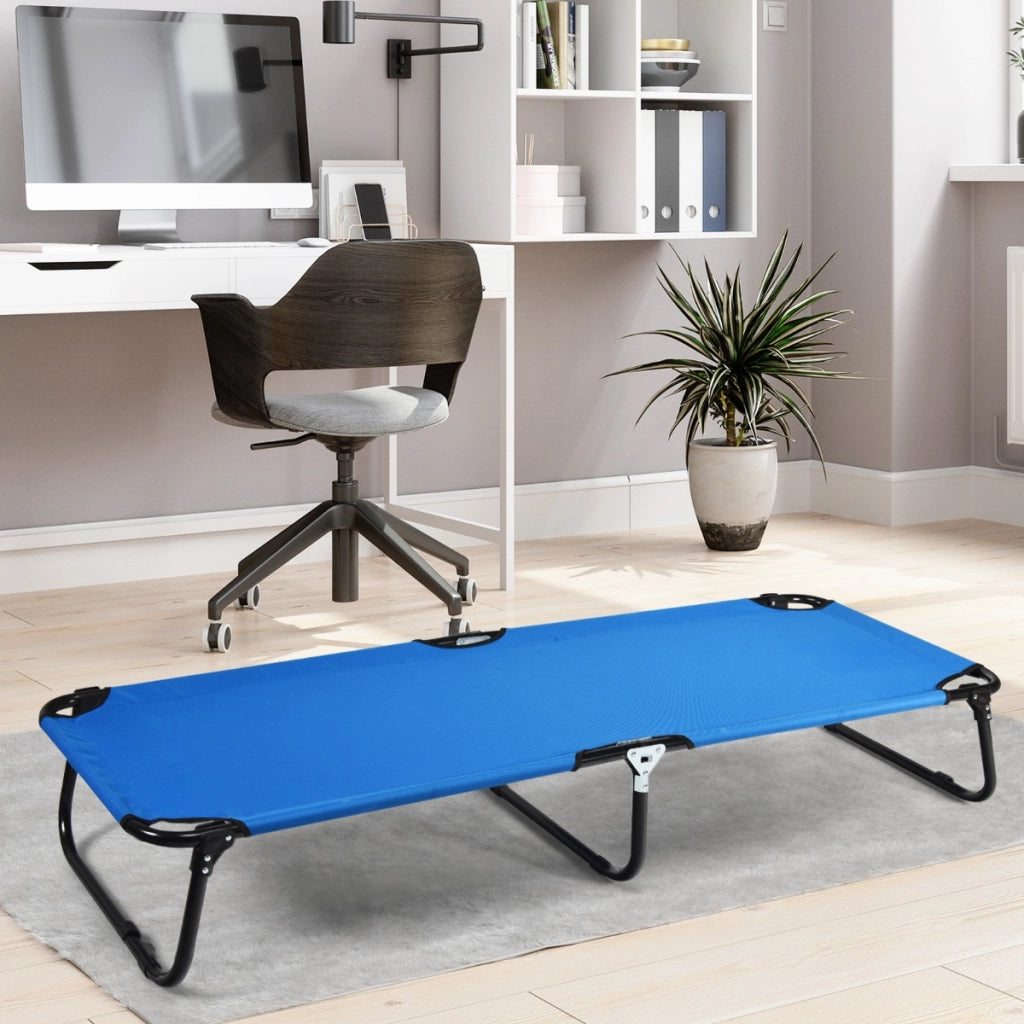Lettino da campeggio pieghevole con telaio in metallo piedini antiscivolo, Lettino 191cm leggero Blu-Letti e sacchi a pelo