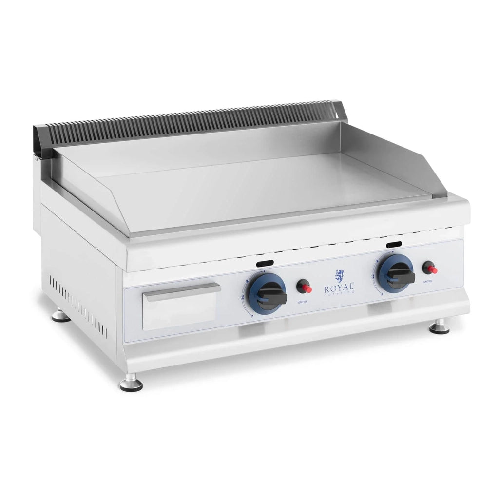 Plancha professionale a gas in acciaio inox 60 cm 2 zone cottura 2 x 3 100 watt (piastra 60 x 40 cm, 20 mbar, gas naturale, 50 - 300 °c, liscia, evacua il grasso) 14_0004038