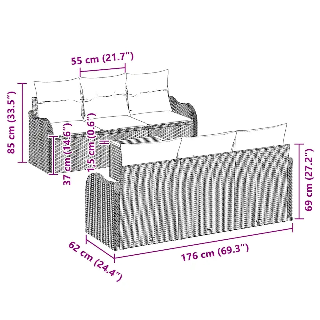 Set Divano da Giardino con cuscino 7 pcs Beige polyrattan 3347399
