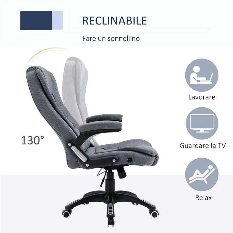 SEDIA DA UFFICIO ERGONOMICA RECLINABILE 65 X 72 X 110-120 CM IN COLORE GRIGIO