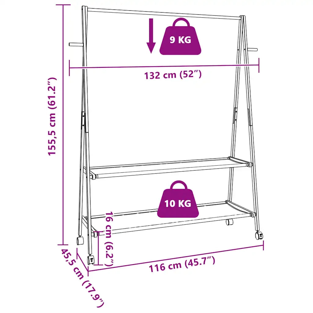 Appendiabiti con Ripiani e Ruote 132x45,5x155,5 cm in Bamb¨´ CFW3587534