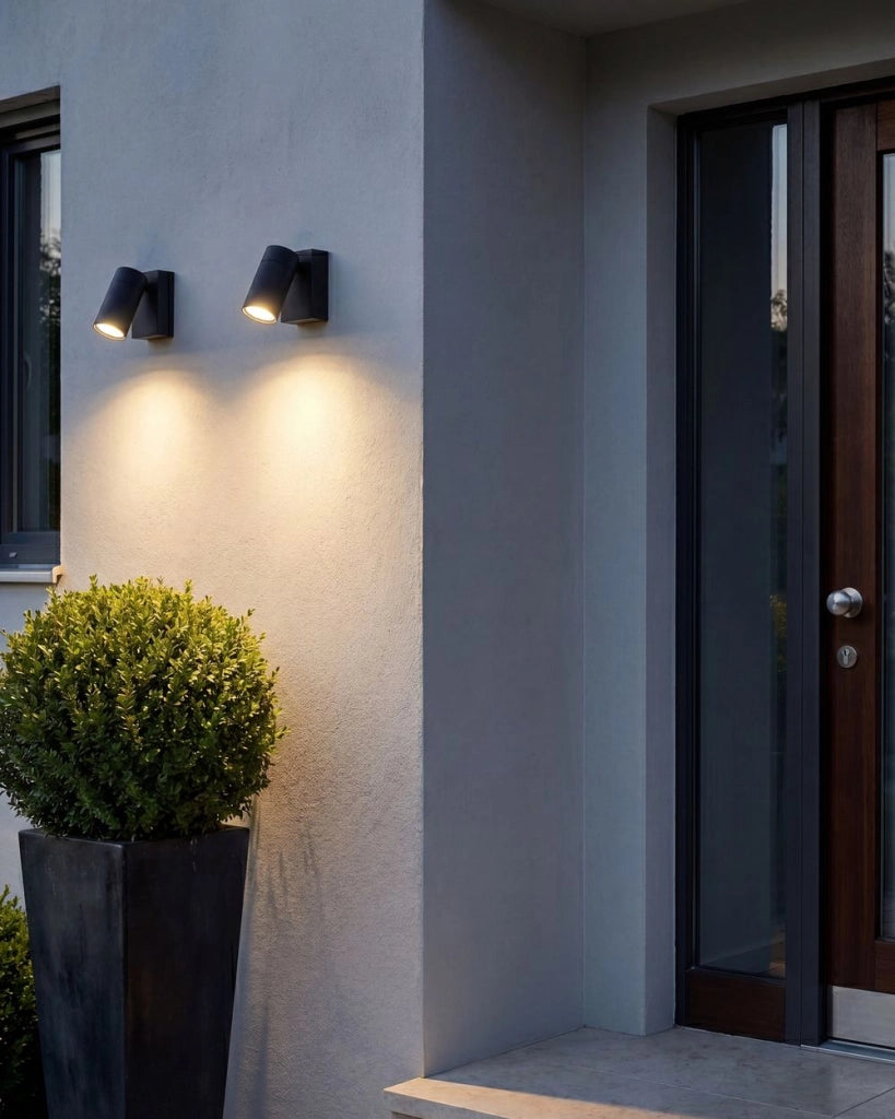 Set di 2 lampade da parete per esterni alluminio nero illuminazione moderna per esterni, alluminio