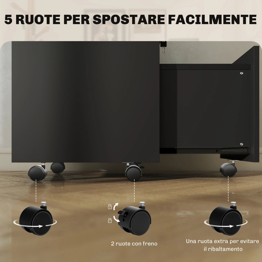 Cassettiera da Ufficio in Legno con 2 Cassetti e Ripiano ¨C ZephMum ¨C 39x40x65 cm, Nero