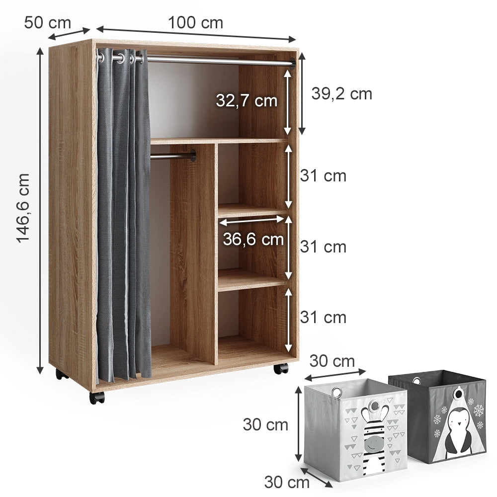 Vicco Armadio multifunzione Sonoma 100 x 146.6 cm con box pieghevole
