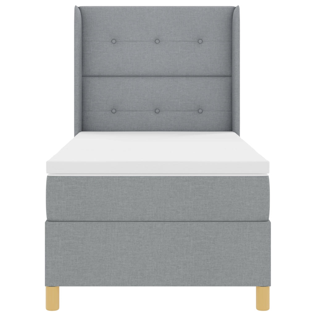 Letto Box Spring con Materasso e Luce LED Grigio Chiaro 80x200 cm in Tessuto