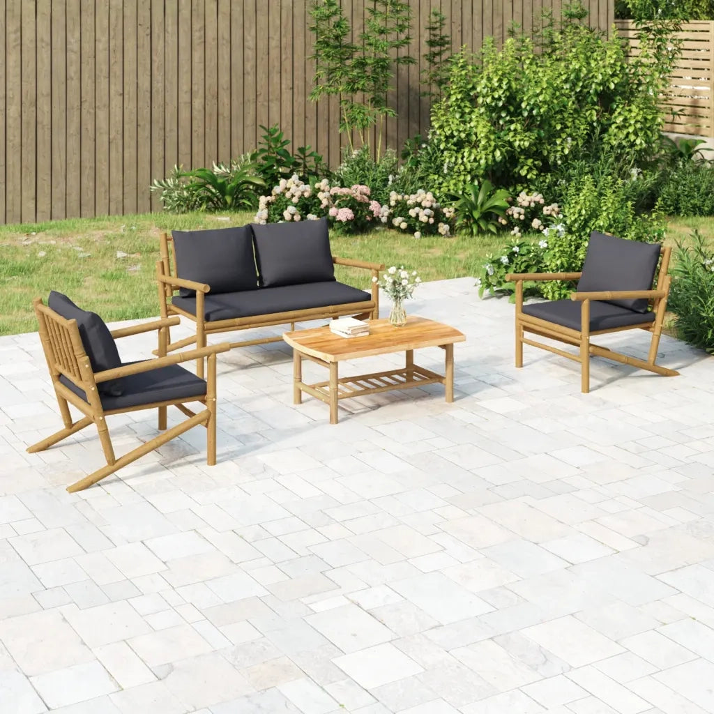 Set Salotto da Giardino 4pz con Cuscini Grigio Scuro BambÃ¹cod mxl 100359