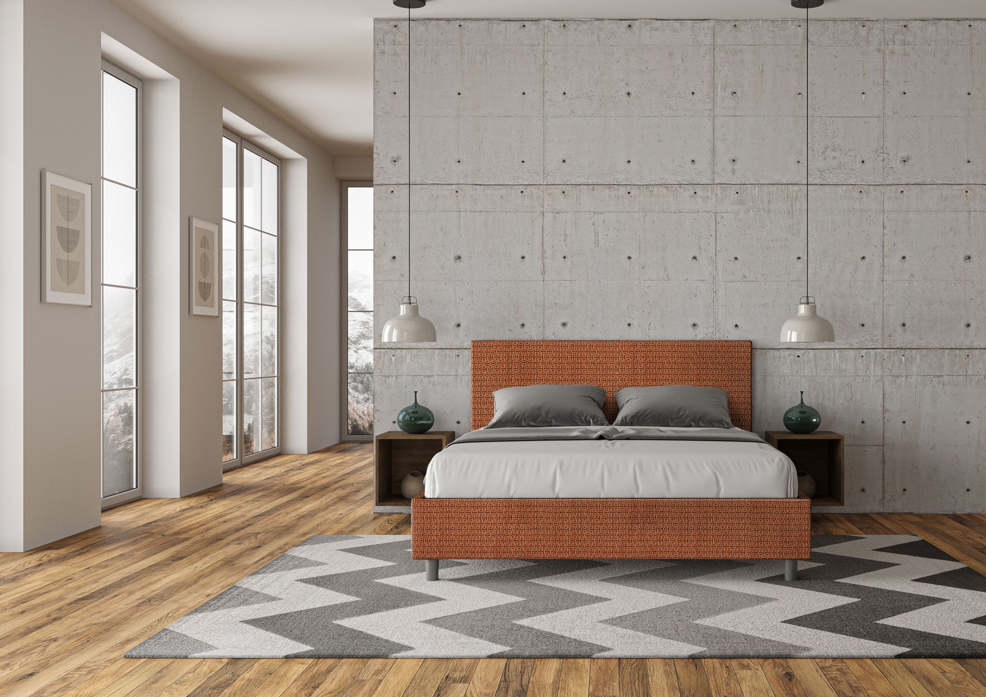 Letto Matrimoniale 160x200 cm Senza Rete Adele Labirinto 04 Arancione