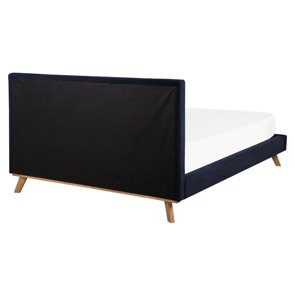 Letto 160 x 200 cm ciniglia blu scuro imbottita testiera trapuntata a canale con struttura