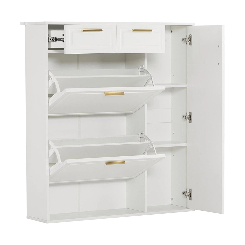 Armoire ?? chaussures pliante - Xylo - L95xP24xH107 - Bianco - Ripiani regolabili, maniglie dorate
