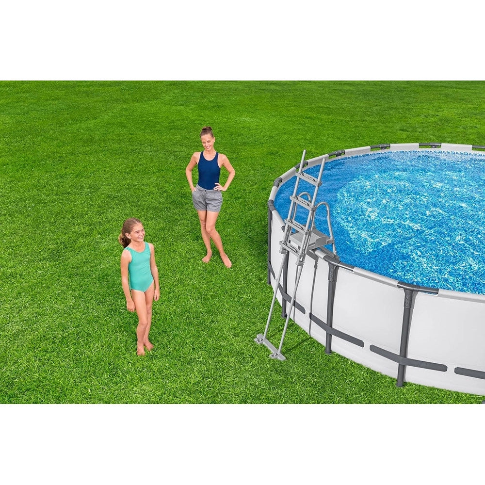 Trade Shop - Scaletta Di Sicurezza Per Piscine 132cm Con Gradini In Plastica Telaio In Metallo 58332 -