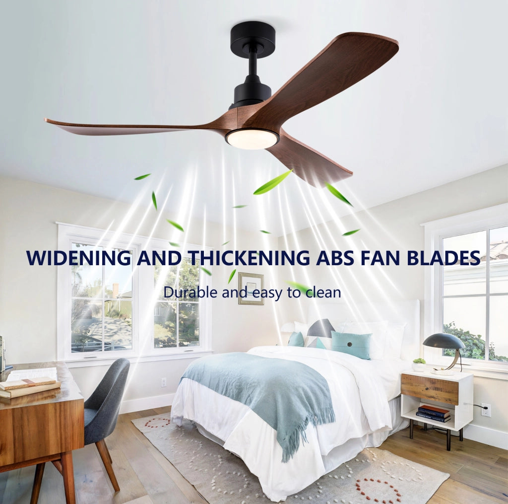 Ventilatore da soffitto con luce 52" a 3 pale ABS, motore DC reversibile, nero e noce scuro