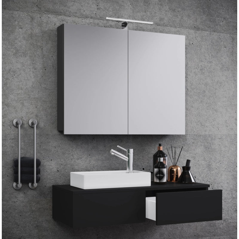 Spazio di Ezooza  Mobile Sospeso con lavabo in ceramica di alta qualità ed armadietto a specchio, Nero ,