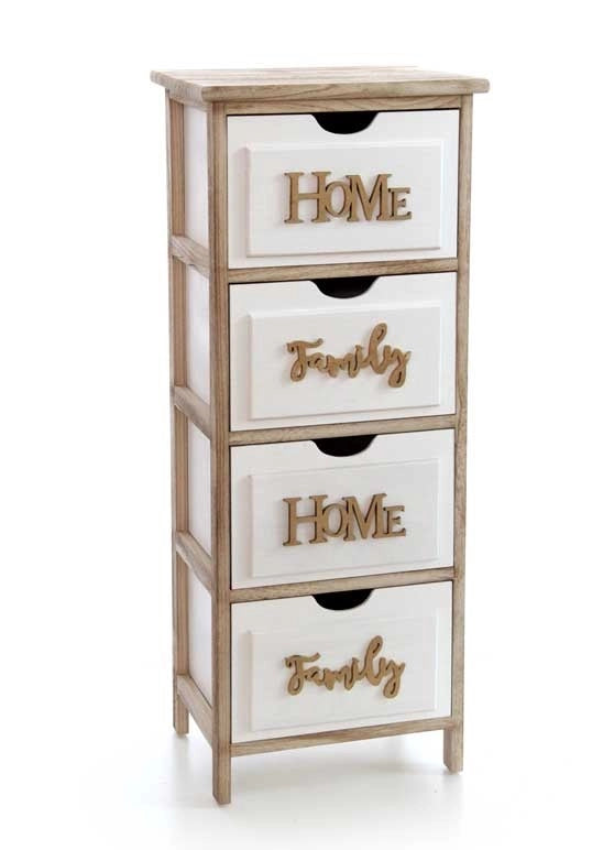 HOME CASSETTIERA IN LEGNO DECORATA CON 4 CASSETTI 36 X 28 X 88 CM BICOLOR