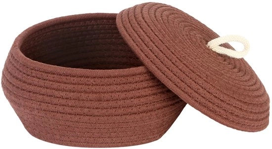 Organizzatore rotondo in cotone per oggetti vari con coperchio - Multifunzionale per snack, asciugamani e altro - Ideale per casa, 25 x 11,4 cm (piccolo, piano, marrone)